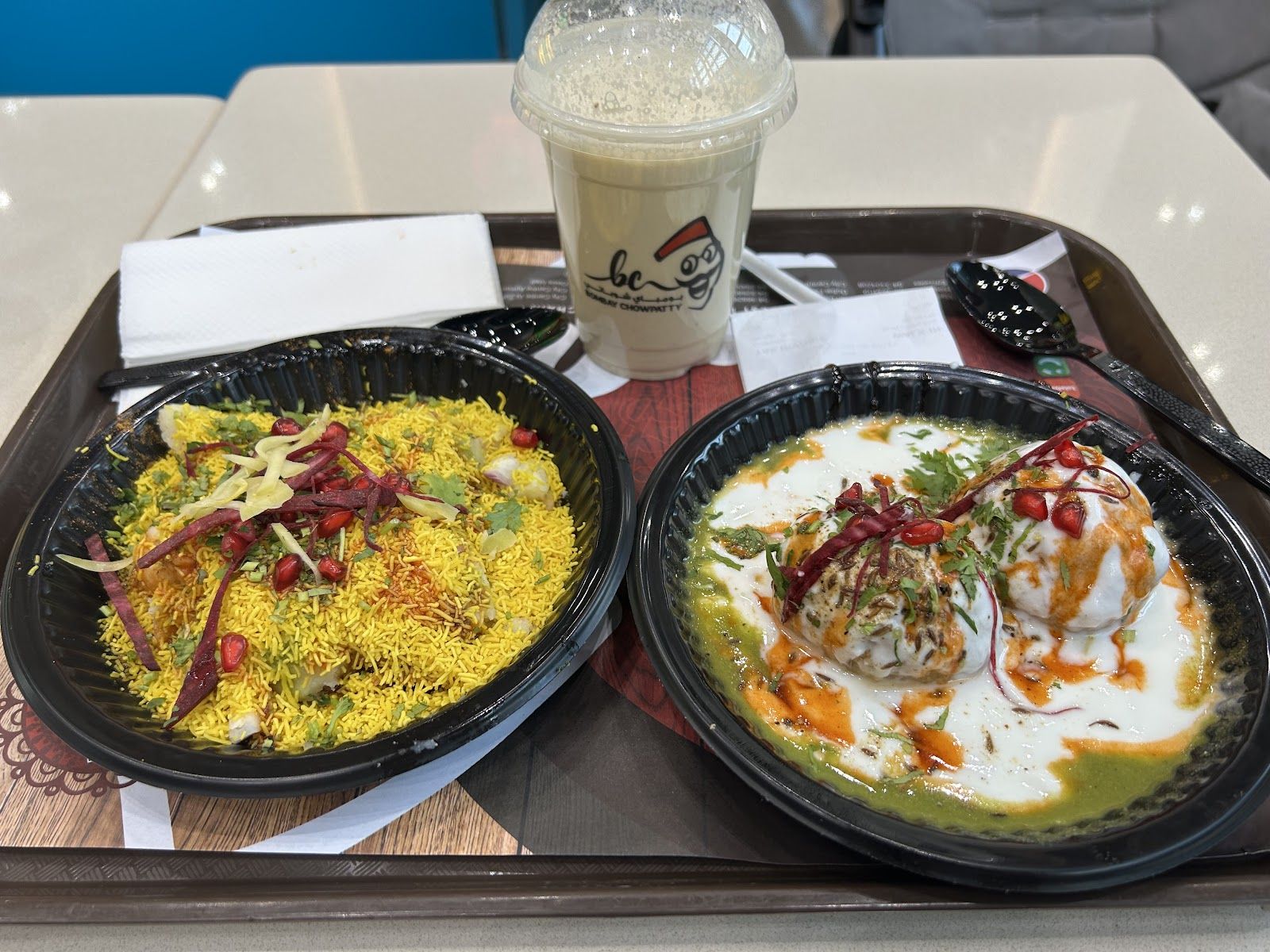 Bombay Chowpatty Dubai — pav bhaji and chaat plates at the counter