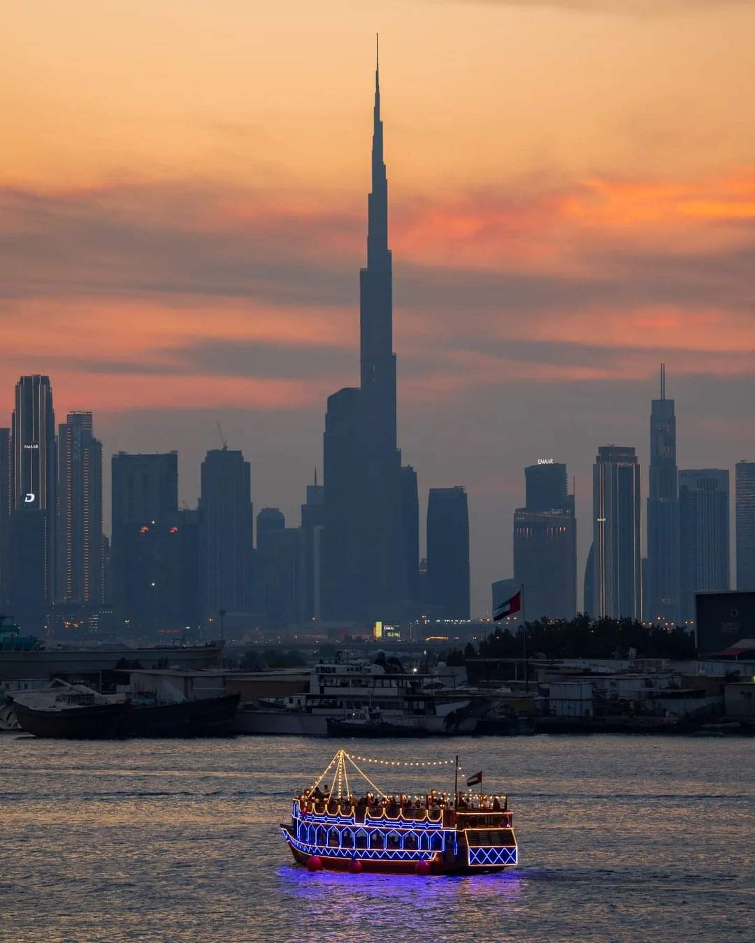 Dubai Festival City waterfront Creek dining at night
