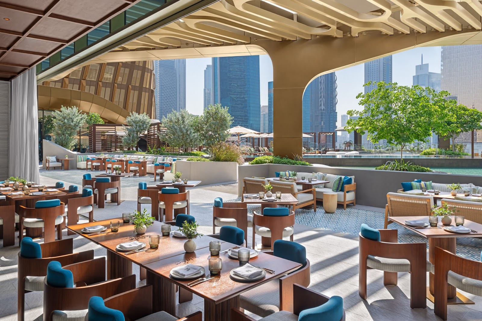 Noia by the Pool Dubai — Greek rooftop restaurant and pool terrace at Mandarin Oriental Downtown